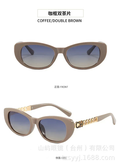 2025 New Trend Oval Polarized Sunglasses Women's Chain Hollow Frame Cat Eye Sun glasses Women's Fashion Luxury Design Glasses
