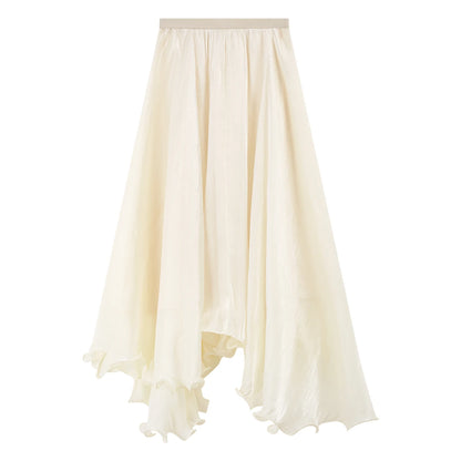 French A-line Shimmer Skirt for Women 2026 Summer New Fashion Irregular Ruffle Hem Elegant Office Maxi Skirt Bottoms 30813