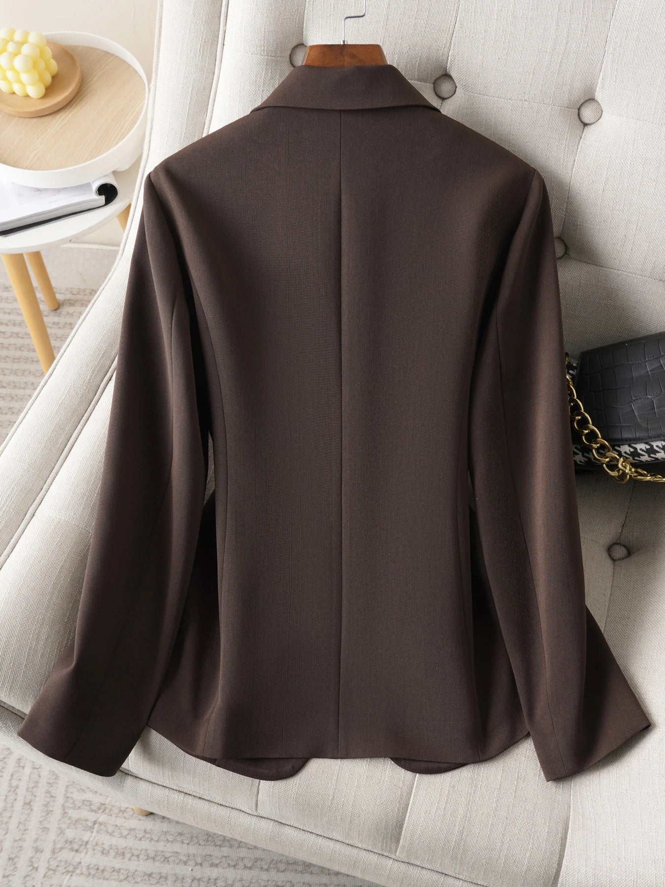 Brown Blazer for Women Spring and Autumn Workplace Style Versatile Casual, Long-Sleeved Small Suit Jacket