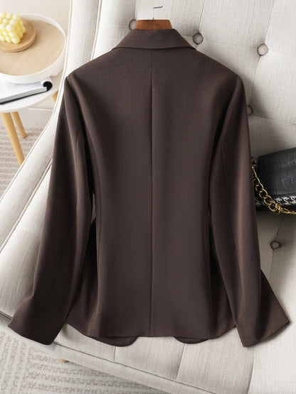 Brown Blazer for Women Spring and Autumn Workplace Style Versatile Casual, Long-Sleeved Small Suit Jacket