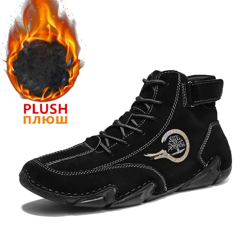 Winter Men Boots Suede Leather With Fur Ankle Boots Men Leisure Boots Keep Warm Western Boots Men Casual Sneakers Bota Masculina