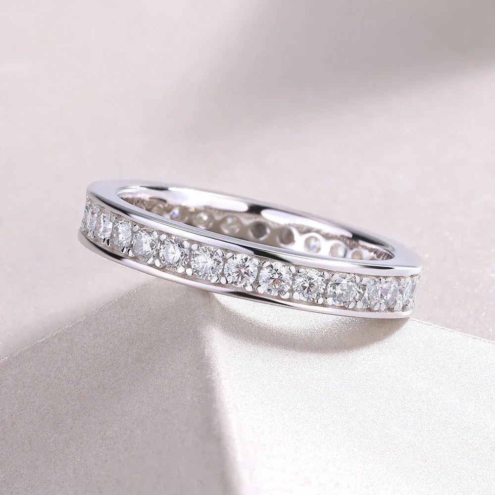 D VVS1 All Moissanite Ring S925 Silver Plated 18k White Gold Fine Eternity Bands Engagement Wedding Rings for Women Man
