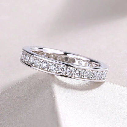 D VVS1 All Moissanite Ring S925 Silver Plated 18k White Gold Fine Eternity Bands Engagement Wedding Rings for Women Man