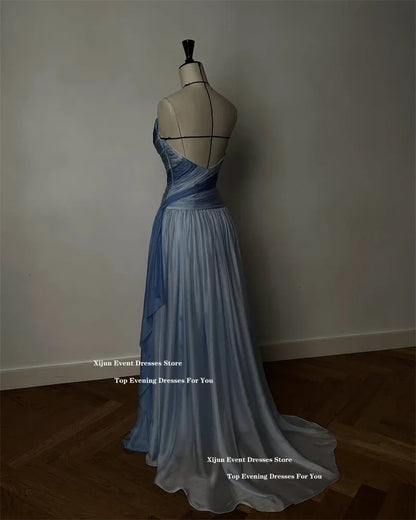 Elegant Blue Chiffon Evening Dresses Sweetheart Scarf A-Line Long Prom Dresses Pleated Sleeveless Prom Gowns 2025 Customiz