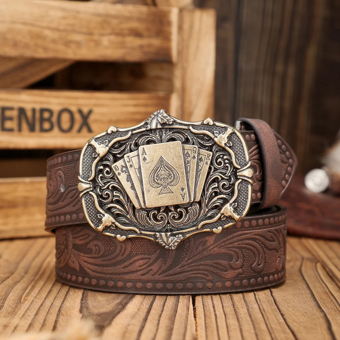 A Western-Buckle PU Belt Suitable for Both Men and Women, A Unique and Retro Brown Belt (With Perforated Nails Included)