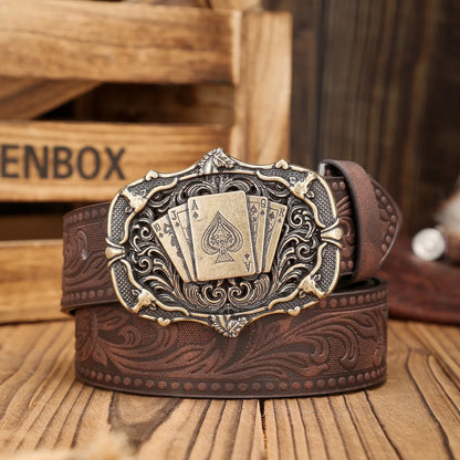 A Western-Buckle PU Belt Suitable for Both Men and Women, A Unique and Retro Brown Belt (With Perforated Nails Included)