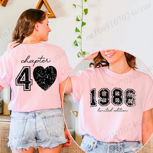 Short Sleeve T-Shirts for Women 40th Birthday Regular Sportswear Vintage 1986 40 Bday Women's Stretch Polyester Casual Creative