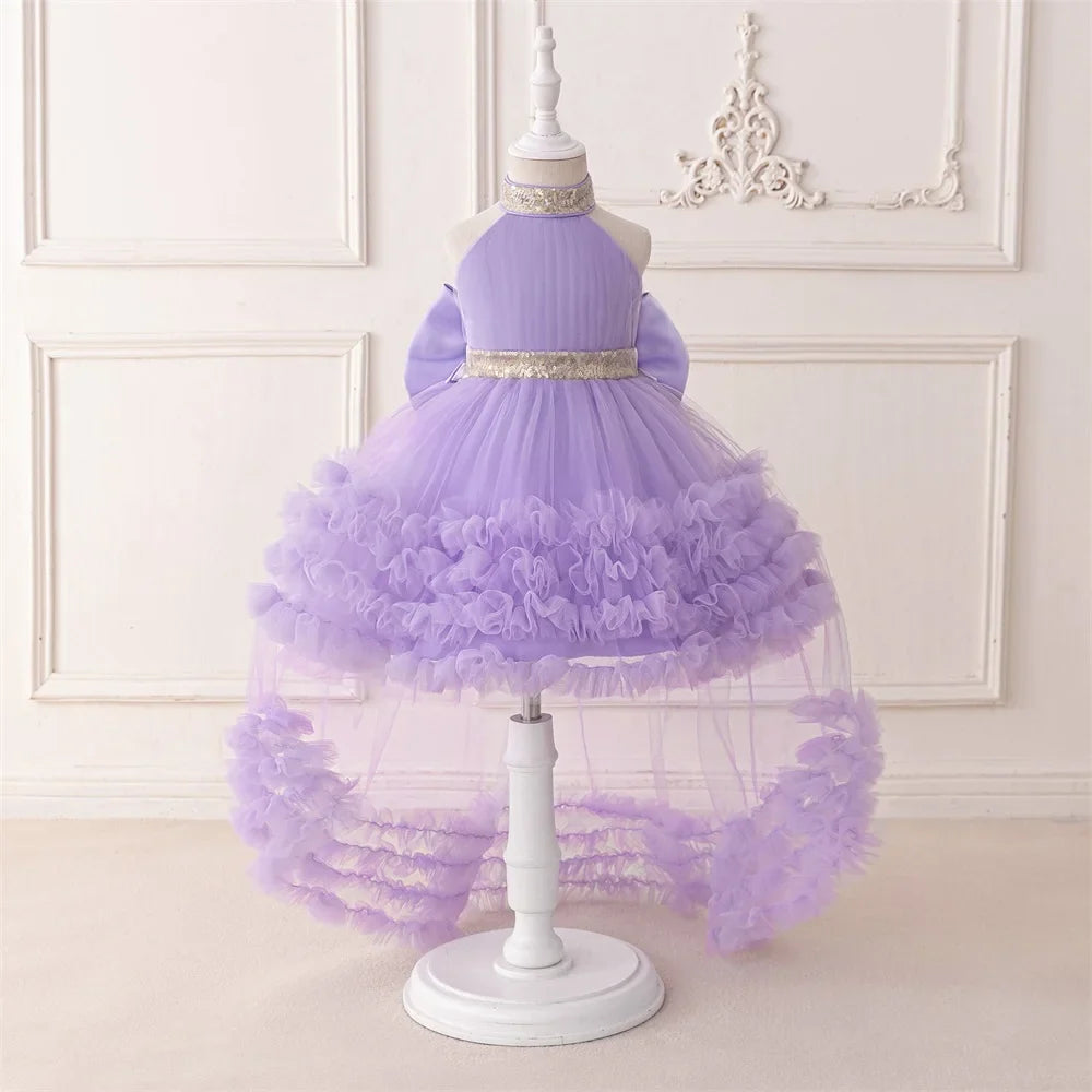 Big Bow Sequin Baby Party Girl Dresses Toddler Trailing 1st Bridesmaid Birthday Princess Dress Baby Gala Wedding Evening Costume