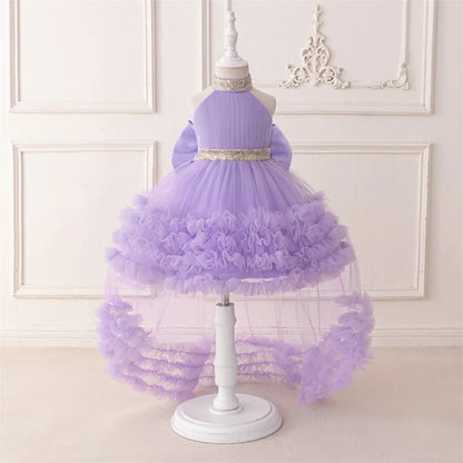 Big Bow Sequin Baby Party Girl Dresses Toddler Trailing 1st Bridesmaid Birthday Princess Dress Baby Gala Wedding Evening Costume