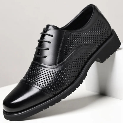 Breathable Hallow New Designer Cow Leather Shoes for Man Summer Autumn Fashion Business Casual Dress Shoes Loafers Man
