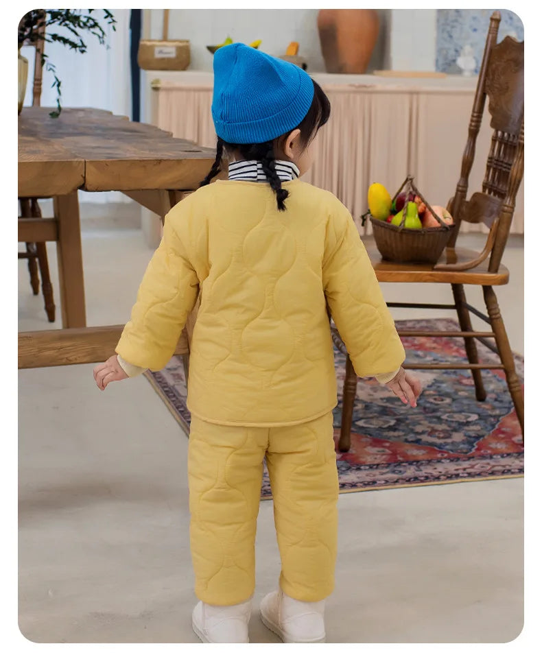 Autumn Winter Baby Kids Jackets+Pants Sets Thicken Boys Girls Coat Trousers Warm Windproof Clothes Suit For Children Home Wear