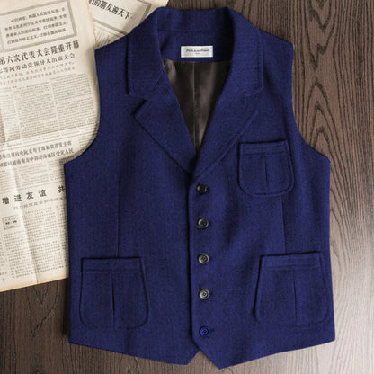 Men Vest Brown Herringbone Single Button With Lapel And Pocket Waistcoat For Wedding Banquet Business Casual Work Men Suit Vest