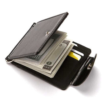 1 Men's Fashionable Wallet, Creative Card Holder, Men's Work Id Flip Cover with Clasp, Dollar Bill Clip