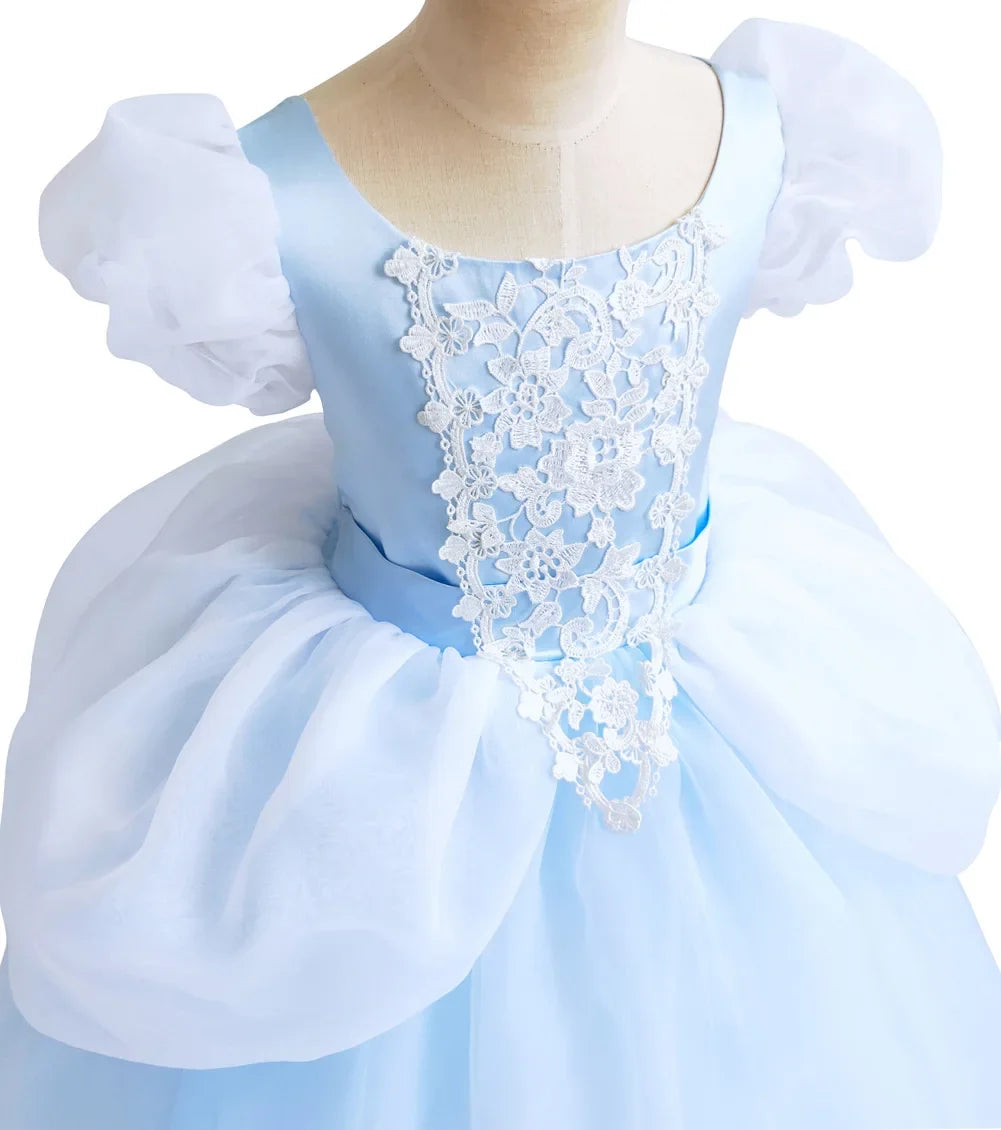 2026 Classic Cendrillon Costume Deluxe Lace Dress Birthday Party Role Play Princess Pretend Fairy Tale Grace Ball Gown for Kids