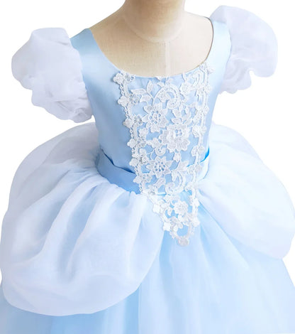 2026 Classic Cendrillon Costume Deluxe Lace Dress Birthday Party Role Play Princess Pretend Fairy Tale Grace Ball Gown for Kids