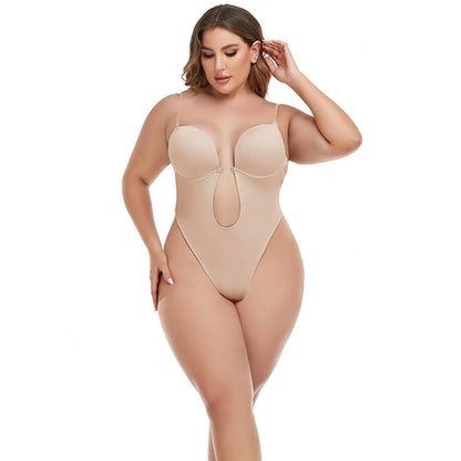 Invisible Shaper Bra Bodysuit Women Corset Backless Deep V U-Plunge Thong Waist Trainer Clear Strap Padded Push Up Shapewear