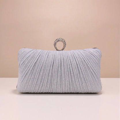 Valentine's Day Evening Bags Finger Ring Diamonds Clutch Ruched Fashion Prom Dinner Handbags With Chain Purse