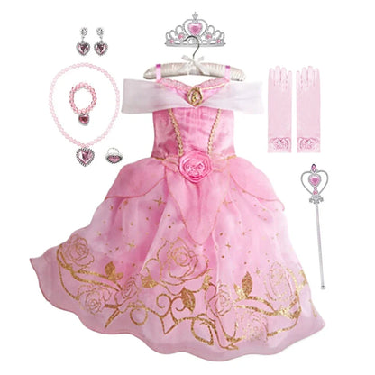 Disney Cinderella Cosplay Costume Kids Clothes for Girls Sequins Princess Dress with Floral Bow Birthday Party Ball Gown