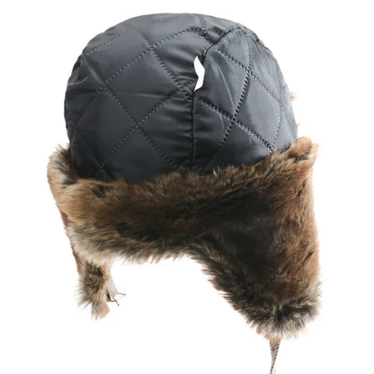 Winter Men Bomber Hat With Goggles Outdoor Motorcycle Windproof Warm Faux Fur Pilot Earflap Hat Leather Thermal Ushanka