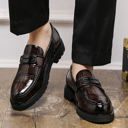 Men's Thick Soled Leather Shoes Minimalist Design Style Daily Outdoor Leisure Business Party Height Increasing Shoes Zapatillas