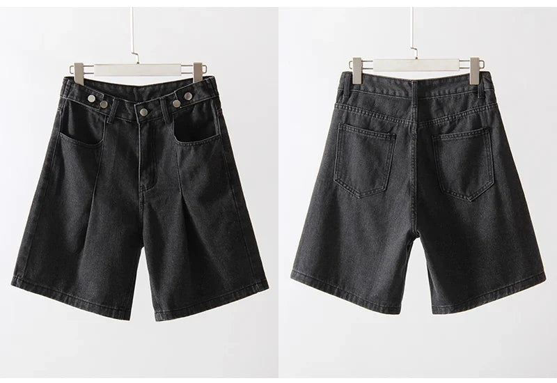Summer Jean Shorts Women Denim High Waist Black Baggy Short Jeans Summer Pants Women's Bermuda Denim Shorts Wide Leg For Women
