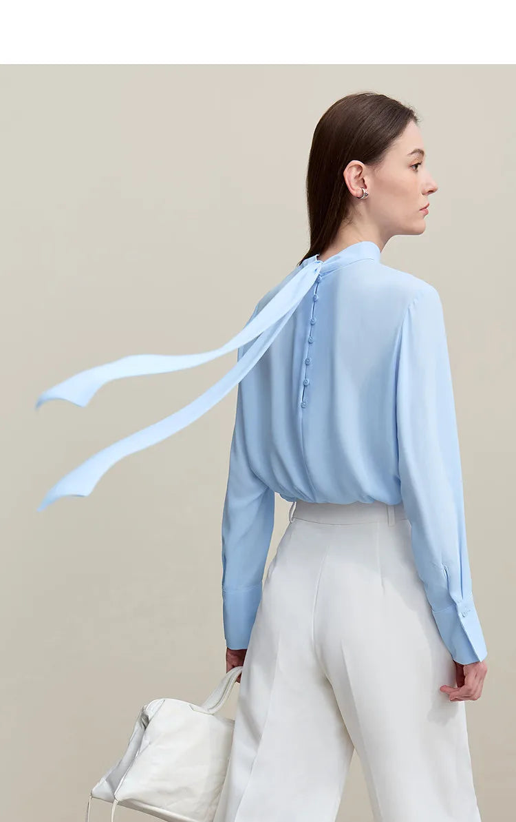 Women's Chiffon Blouse 2026 Autumn New Tie Neck Elegant Office Top French Style Stand Collar Flowy Shirt for Women 12641131