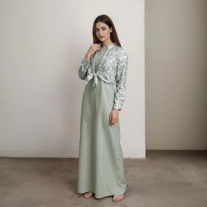 Autumn Winter Casual Women Cotton Linen Shirt Fashion Print Long Dress Set with Pocket Blouse Elegant Lady Street 2 Piece Set