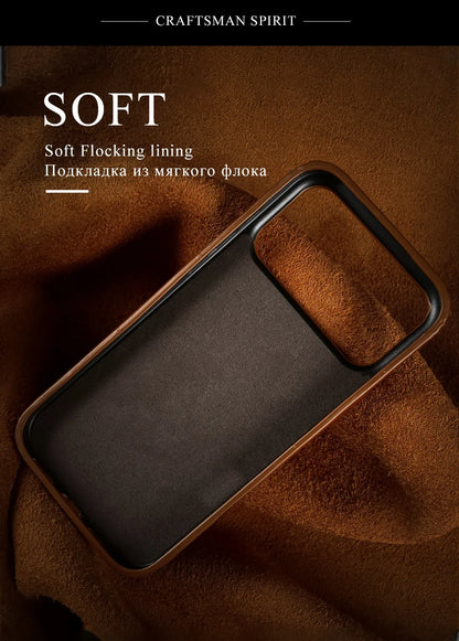 Vintage Oil Wax Full Covered Genuine Leather Case For Iphone 17 Pro Max 16 15 14 13 12 11 for Magsafe Magnetic Phone Cover Cases