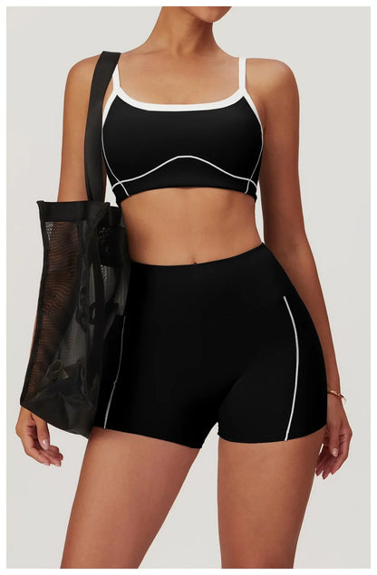 Yoga Set Women Sport Bra Gym Workout Legging High Waist Wide Flare Pant Fitness Sports Shorts Active Wear Suit