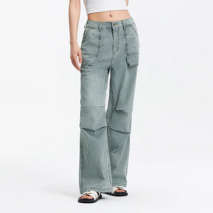 Women Pants Denim Drawstring Cool Feeling Loose Workwear American Street Style Cool Wide Leg 2026 Summer Fashion Top