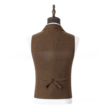 Men's Vintage Herringbone Waistcoat Single Breasted Notch Lapel Formal Vest Business Sleeveless Suit Gilet For Wedding Party