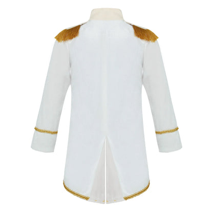 Little Boys Prince Cosplay Costume Long Sleeve Gold Fringe Braiding Velvet Tuxedo Tailcoat Royal Court Cosplay Jacket Dress Up