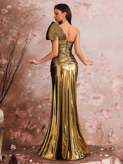 Lucyinlove Luxury Slanted Shoulder Fishbone Evening Dresses Woman Waist-cinching Mermaid Wedding Party Elegant Long Formal Prom