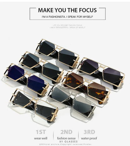 2025 New Hollow Sunglasses Men Women Hip Hop Internet Celebrities Ins Fashion Sun Glasses Ladies Female Alloy Frame Square UV400
