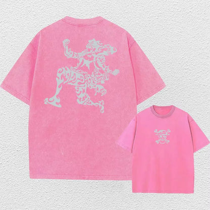 One Piece Anime Print Washed T-shirt Men Hip Hop Streetwear Oversized Women Short Sleeved Graphic Tee Summer Harajuku Casual Top