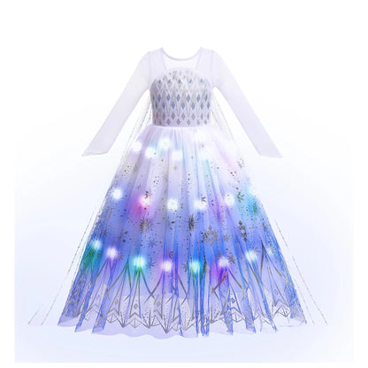2025 Evening Party Girls LED Lights Elsa Anna Kids Princess Dress Coslplay Halloween Luminous Prom Gowns