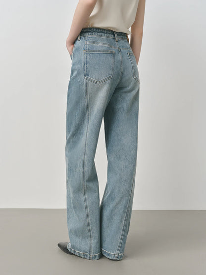 Retro Raw Denim High-waist Straight-leg Jeans Women's 2025 Early Autumn New 3D Cut Slimming Jeans 25FS13104