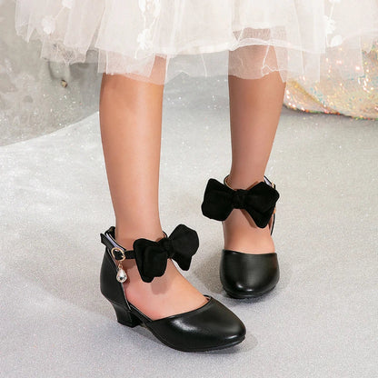 New Children High Heels Ankle-strap Bowknot Girl Princess Dress Sandals Sweet Wedding Party Versatile Kids Fashion Catwalk Shoes