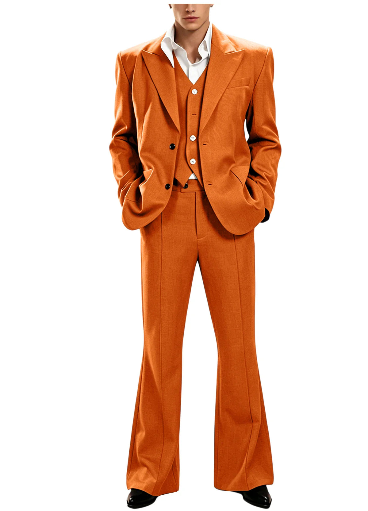 Vintage Men's 3 Piece Suit Set Peak Lapel Slim Fit 2 Button Double Breasted Blazer Vest Flared Pants for Formal Business Wedding