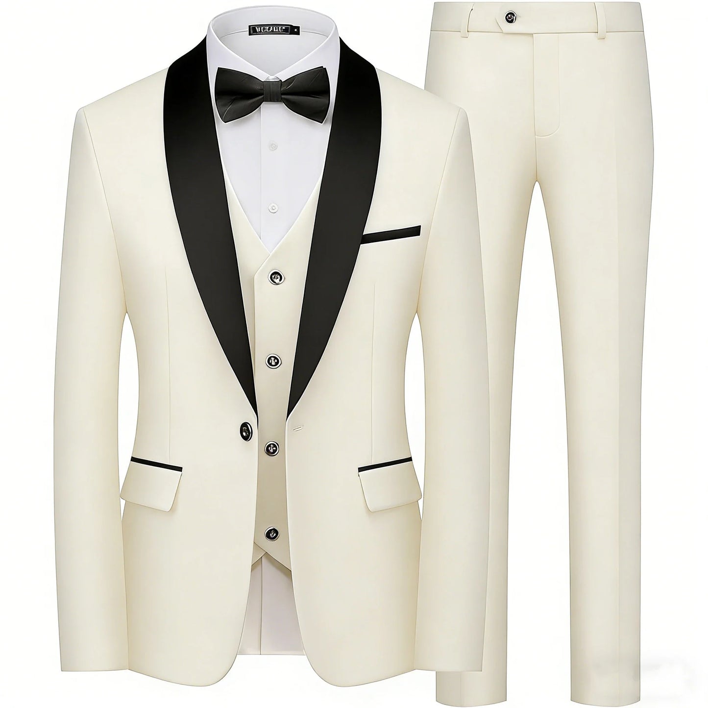 Men's 3 Pieces Shawl Collar Suits Blazer Vest Pants Slim Fit Tuxedo Suit Set One Button Formal  Jacket for Wedding Prom Party