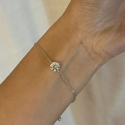 1CT Round Cut Moissanite Solitaire Diamond  Bracelet for Women Men 925 Silver Minimalist Charm Bracelet Wrist Chain Adjustable