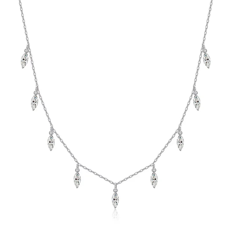 Certified 3*6mm Marquise Cut Moissanite Necklace 9 Gems Pendant Girls Gift Lab Diamond Chain 100% Real Pure 925 Silver