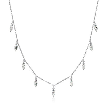 Certified 3*6mm Marquise Cut Moissanite Necklace 9 Gems Pendant Girls Gift Lab Diamond Chain 100% Real Pure 925 Silver