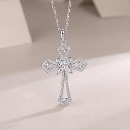 Moissanite Cross Pendant Necklace Original S925 Sterling Sliver Plated 18k White Gold Jesus Cross Necklace Jewelry For Men/Women