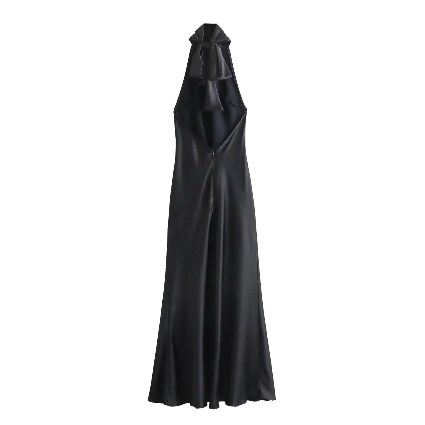 Dress for Women Fashion 2024 Autumn New Bow Sexy Backless French Elegant Halter Neck Satin Texture Midi Dresses