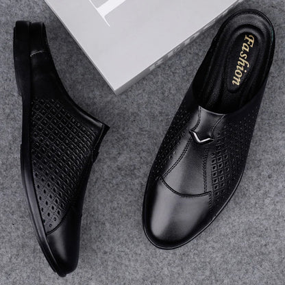 Summer Men Shoes Casual Brand Mens Penny Loafers Genuine Leather Luxury Half Slipper For Men Breathable Lazy Driving Shoes Man