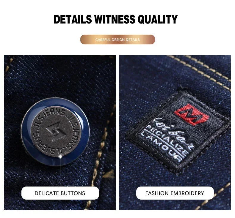 New Men's Fleece Warm Jeans Winter Thicken Plush Velvet Business Office Denim Trousers Brand Clothing Stretch Casual Male Pants