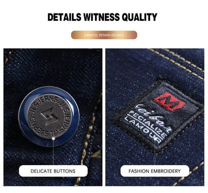 New Men's Fleece Warm Jeans Winter Thicken Plush Velvet Business Office Denim Trousers Brand Clothing Stretch Casual Male Pants