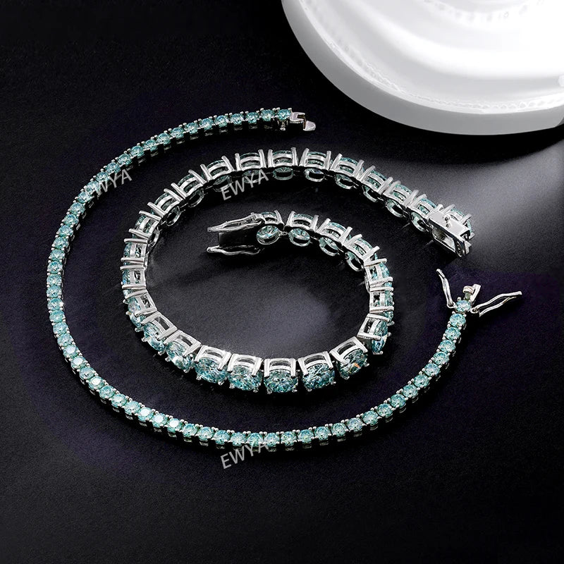 GRA Certified Tangerine Blue Full 3/4/5/6.5MM Moissanite Tennis Bracelet for Women Men S925 Silver 23cm Link Bracelets Gift