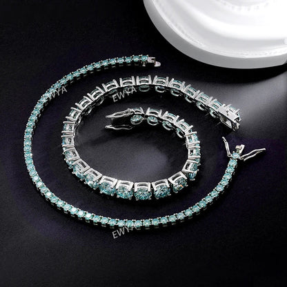 GRA Certified Tangerine Blue Full 3/4/5/6.5MM Moissanite Tennis Bracelet for Women Men S925 Silver 23cm Link Bracelets Gift